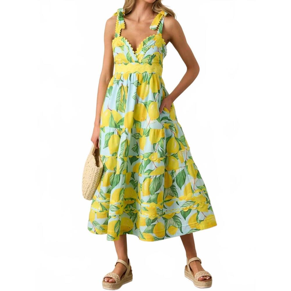 NEW PROSPERINA catarina midi dress in blue lemon